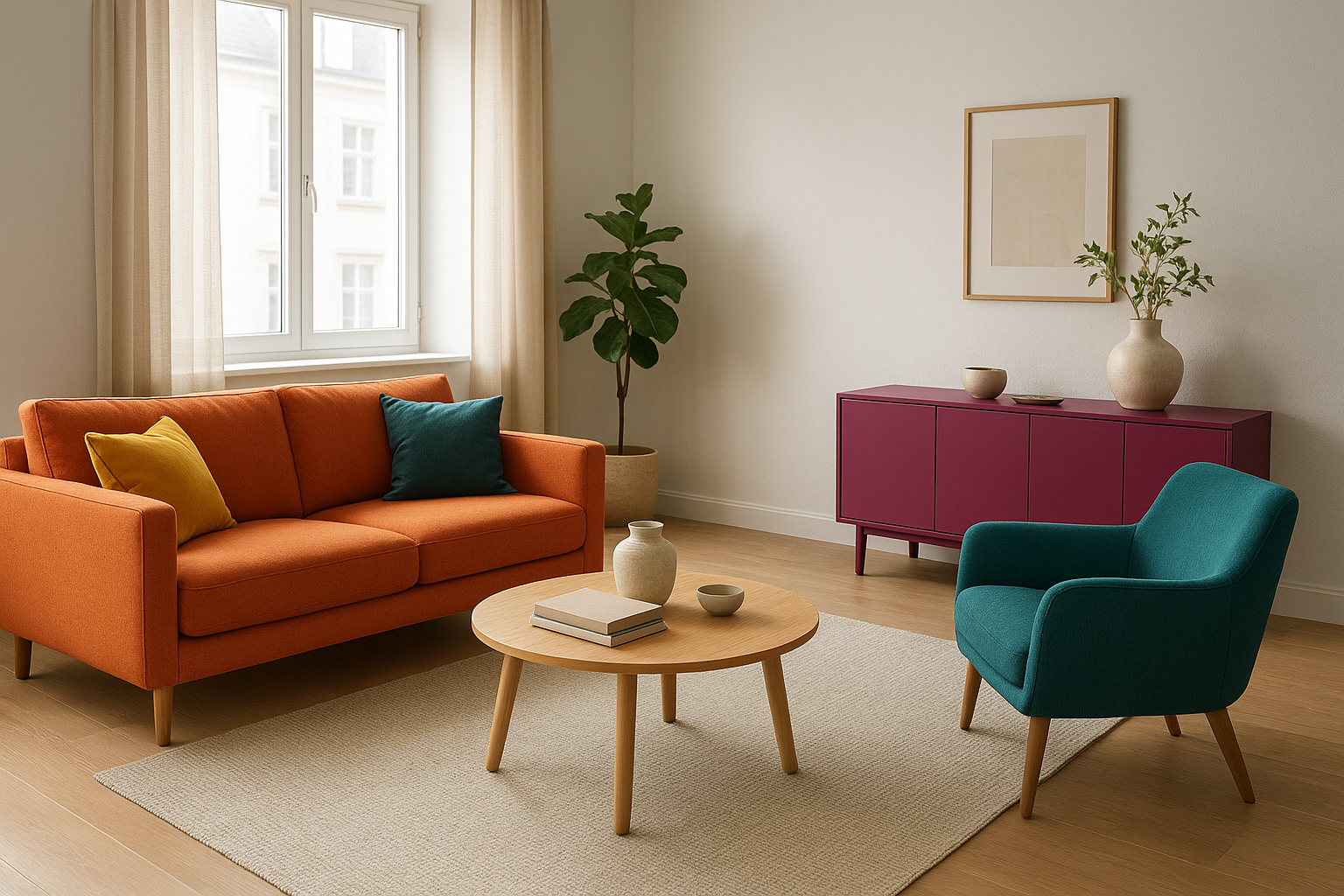 Színes bútorok beillesztése neutrális térbe